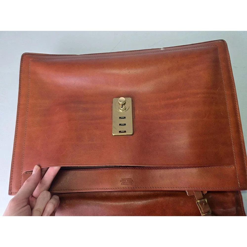 Vintage RENWICK Briefcase Brown Tan Leather Business‎ Bag Canada Rare